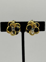 Black And Clear Stone Flowers Earrings