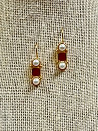 Costume Pearl & Enamel Pierced Drop Earrings