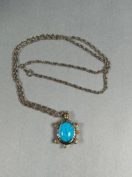 Turtle Pendant Watch With Costume Turquoise Accent And Chain