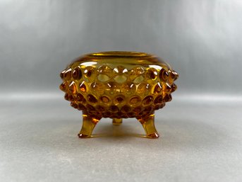 Viking Amber Glass Footed Frog Bowl