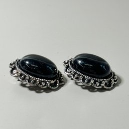 Vintage Black And Silver Clip Earrings