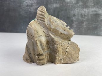 Sculpted Stone Figurative Paperweight With Turquoise Accents