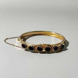 Vintage Goldtone And Blackstone Hinge Bracelet