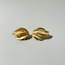 TRIFARI Crown Goldtone Leaf Earrings Clip On