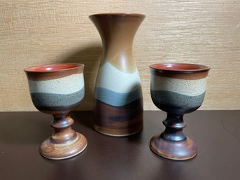 Set Of Vintage Pottery Goblets & Decanter ~ Japan *LOCAL PICKUP ONLY - NO SHIPPING*