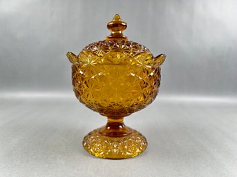 LG Wright Amber Glass Daisy And Button Covered Dish