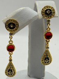 Gold Tone Pierced Earrings With Stones