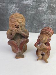 Reproduction Inca Clay Figurines Musician & Speak No Evil