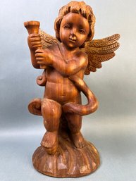 Carved Wood Angel Candle Holder.