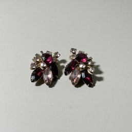 Vintage Purple Rhinestone Clip Earrings