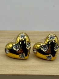Gold Tone Pierced Earrings With Stones