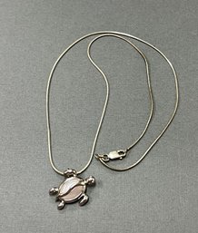 Silver Turtle With Shell Accent Pendant W/silver Chain
