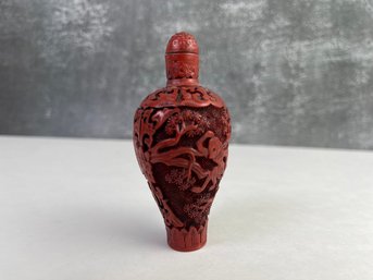 Chinese Cinnabar Hand Carved Snuff Bottle