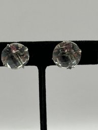 Silver Back Screw On Earrings With Glass Stone