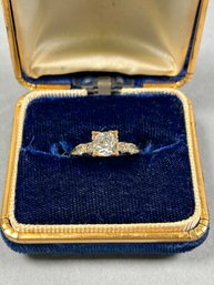 Vintage 1-60th 10K RGP Solitaire Ring With Accent Stones