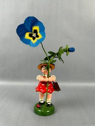 Hubrig Volkskunst Wooden Girl Holding Flower -local Pickup