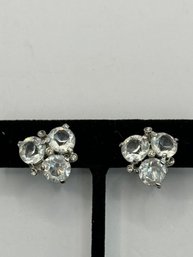 Silver Tone Screw On Earrings With Glass Stones
