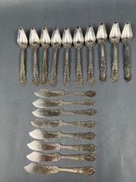 Antique Rogers Silver Plate Dessert Spoons And Knives Dated July 9, 1907.