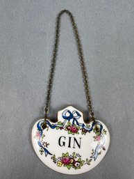 Vintage Staffordshire Porcelain Bar Label For Gin.