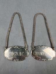 Sterling Silver Bottle Tags For Cognac And Champagne.