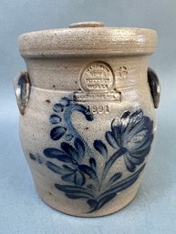 Rowe Pottery Works Hand Made Crock With Lid Dated 1991. (#4)