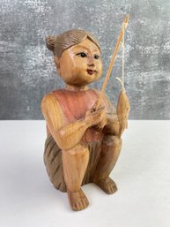 Thai Carved Hardwood Fisher Girl With Fish  *Local Pickup Only*