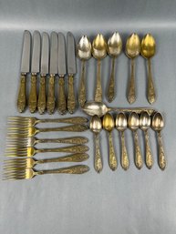 Vintage Brass And Stainless Dragon  Flatware Set Made In Japan.