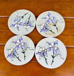 Purple Flower Stone  Coaster Set Of 4 By Hindostone