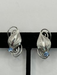 Sterling Silver Screw Back Earrings With Blue Stone