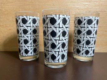 Set Of 3 Vintage Georges Briard Wicker Woven Pattern Glass Tumblers *LOCAL PICKUP ONLY - NO SHIPPING*