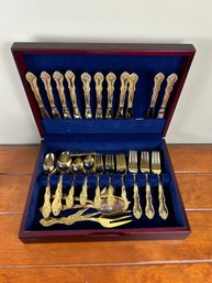 65 Piece International Gold Tone Stainless Flatware Set In Case