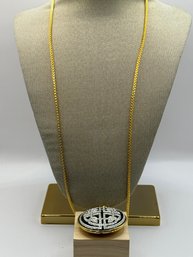 Gold Tone Chain With Large Green And Glass Pendant By Nolan Miller
