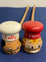 Long Wooden Handled Salt & Pepper Shakers