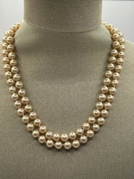 Double Strand Faux Pearls With Rose Clasp