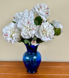 Cobalt Blue Vase With Faux Flowers