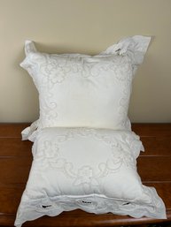 Set Of 2 White Cutwork Embroidered Accent Pillows