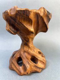 Hand Carved Wood Candle Holder.