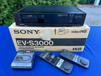 Sony EV-S3000 Video Cassette Recorder With Remotes And 8mm Cassette Rewinder