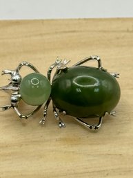 Sterling Silver Beetle With Green Stones