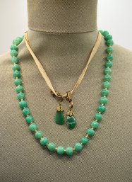 Jade Knotted Necklace And Vintage Clip Earrings