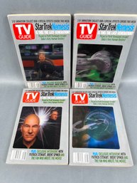 4 Vintage TV Guide Magazines From 2002 Featuring Star Trek TNG With 3d Covers.