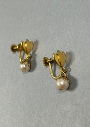 1-20th 12K Gold Filled Pearl Drop Screw Back Earrings