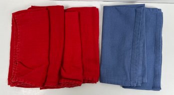 4 Red 15 Inch And 2 Blue 16.5 Inch Linen Napkins