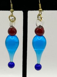 Blue Glass Drop Pierced Earrings