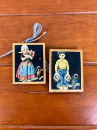 Pair Of Small Wood Backed Prints - Dutch Boy & Girl