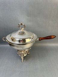 Leonard Silver Plate Chafing Dish With Fire King Glass Insert.