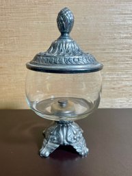 Vintage Metal And Glass Covered Vanity Jar *LOCAL PICKUP ONLY - NO SHIPPING*