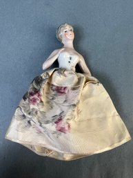 Vintage Made In Germany Porcelain Half Doll With Dress.