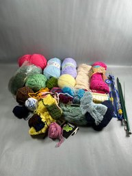 Yarn Lot And Knitting Needles