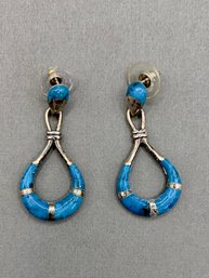 Sterling And Turquoise Inlay Post Dangle Earrings